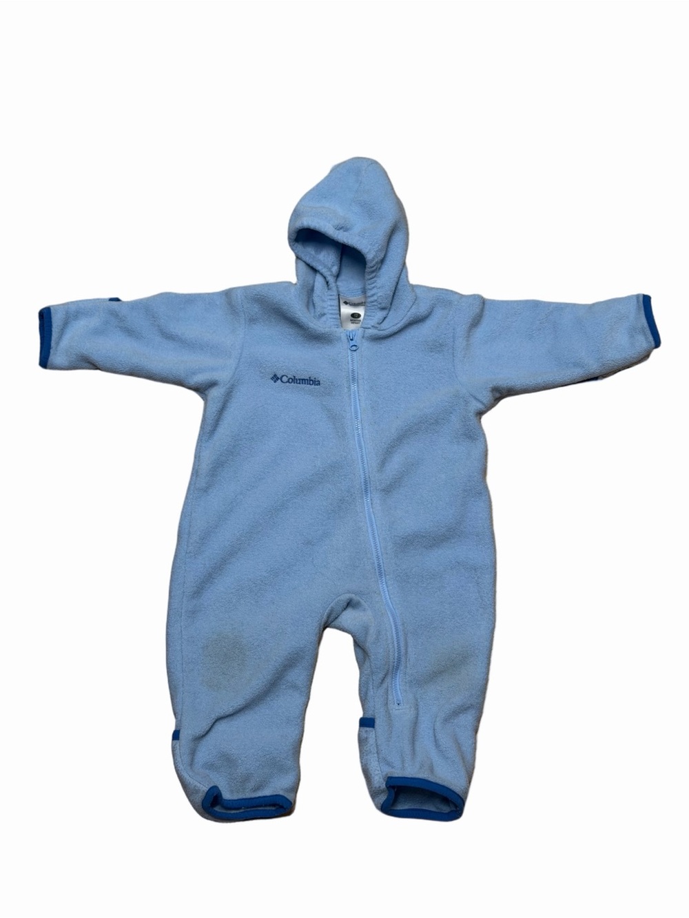 Columbia Infant 12M Blue Fleece Hooded Bunting Snowsuit Fold Over Hands Feet